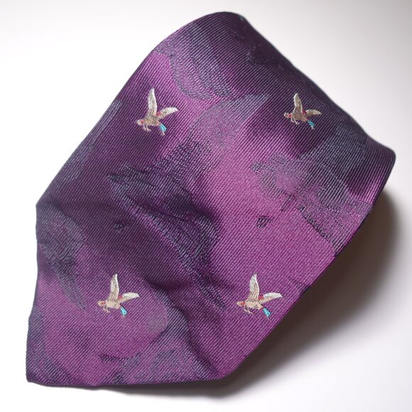 Vintage Ralph Lauren Duck Embroidered Silk Tie Hand Made In USA - Picture 2 of 6